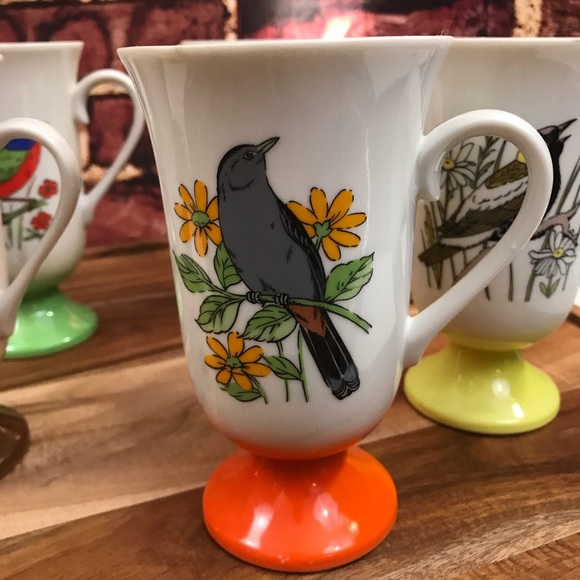Vtg Pedestal Coffee Mugs/Cups Song Bird Porcelain - Picture 2 of 7